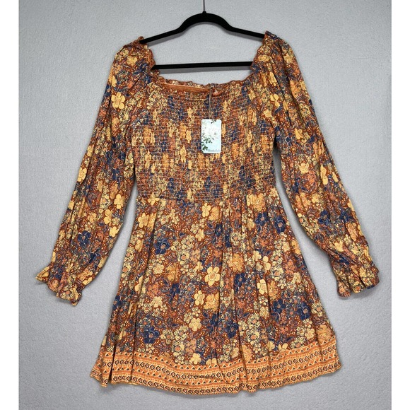 Nostalgia Dresses & Skirts - NWT Nostalgia Women’s Boho Long Sleeve Mini Orange Dress Size Large